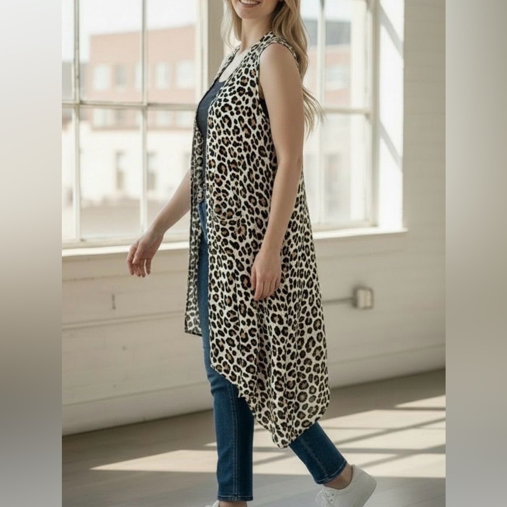 Amuse Society Leopard Print High Low Duster Kimono One Size Boho